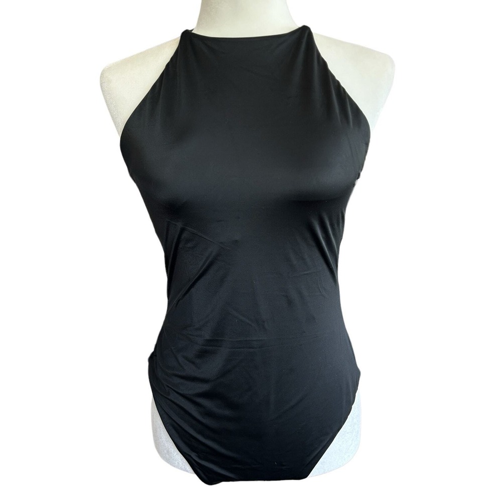 Andie Asbury One Piece Swimsuit Large Vacation Halter Backless Minimalist NWT